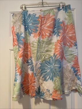 Floral A-Line Skirt in Coral, Teal & Green
